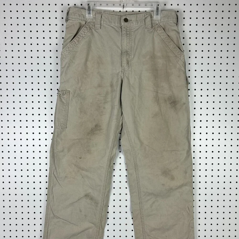 Carhartt Carpenter Pants 34x32 Khaki Tan‎ Distressed Faded Work Wear Skater y2k